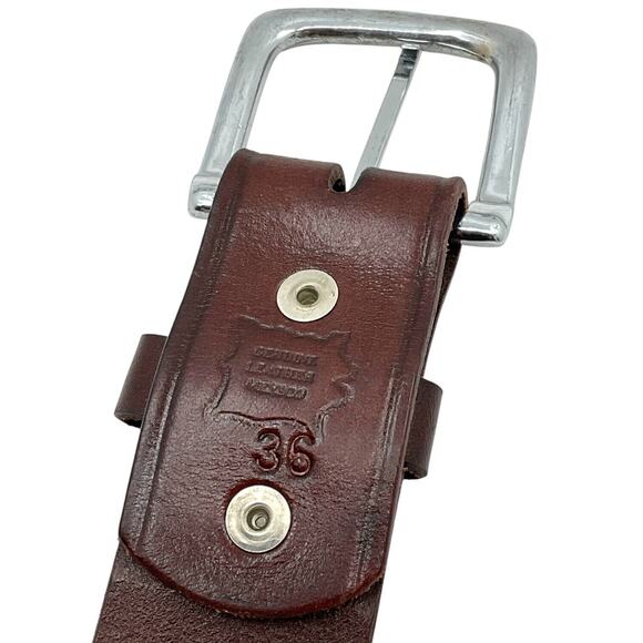 Brown Leather Mens 36 Western Belt Tan Dk Brown Stitching Southwest Rodeo Cowboy - Picture 5 of 6